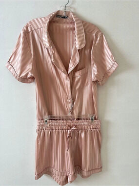 Tart Dixie Stripe Satin Shorts Pajamas Pink Romper XL